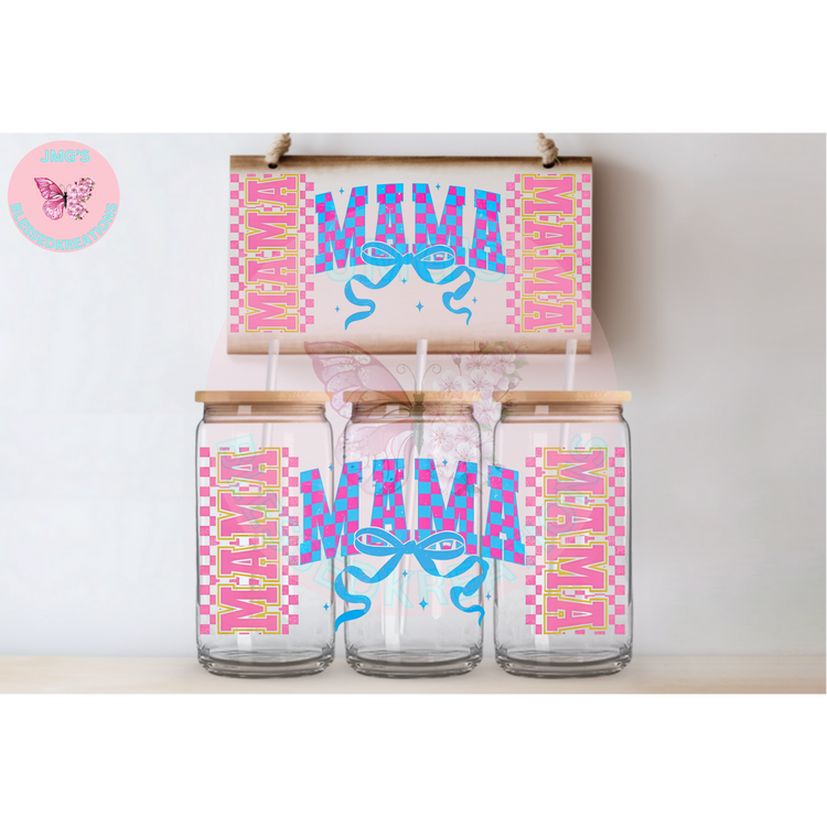 Mama Pink checkered 16oz UVDTF Wrap