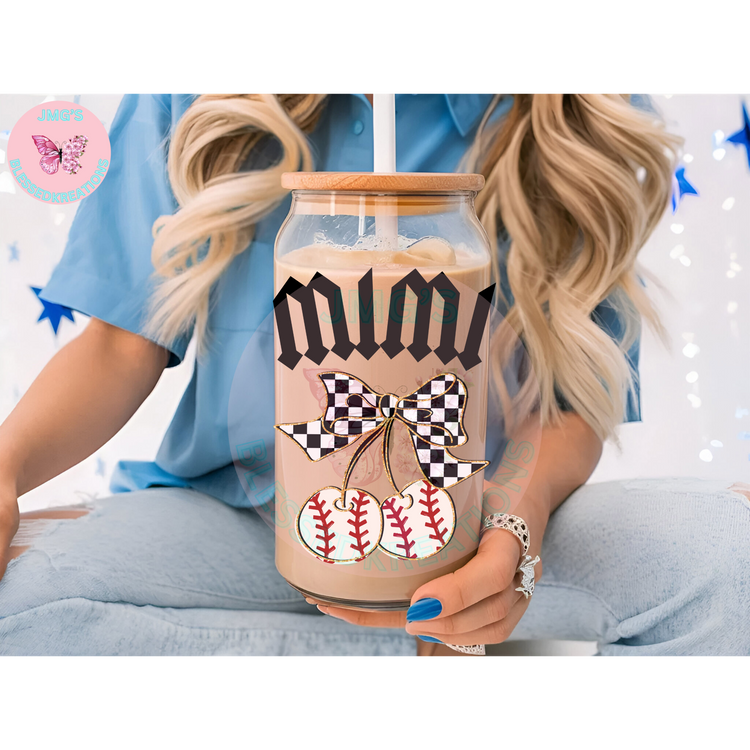Mimi black n white checkered baseball cherry 4 in decal