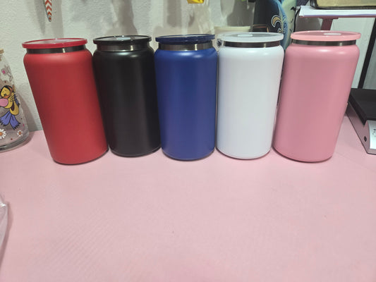 16oz stainless steel cans colored w/lid and colored straws