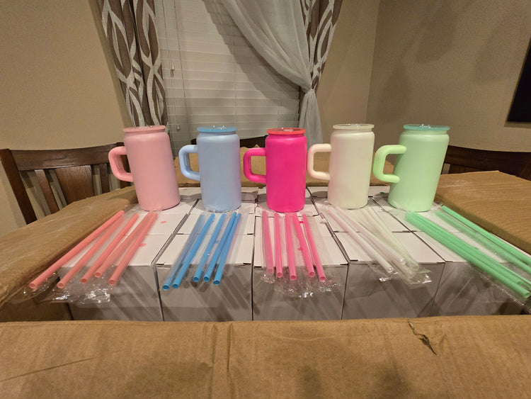 16oz Stainless steel macron colored cups w/ handle