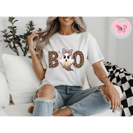 Boo cute cheetah ghost pink bow (DTF Transfer)