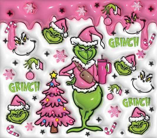 Pink grinch 20oz skinny sublimation transfer